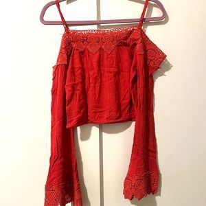 Elegant Red Lace Off-Shoulder Top